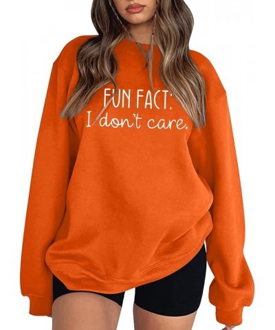 Sport Athletic Sweatshirts for Women Letter Loose Fit Solid Fun Fact, I Don'T Care Cap Sleeve with Designs Sweaters Orange $1...