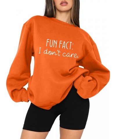 Sport Athletic Sweatshirts for Women Letter Loose Fit Solid Fun Fact, I Don'T Care Cap Sleeve with Designs Sweaters Orange $1...