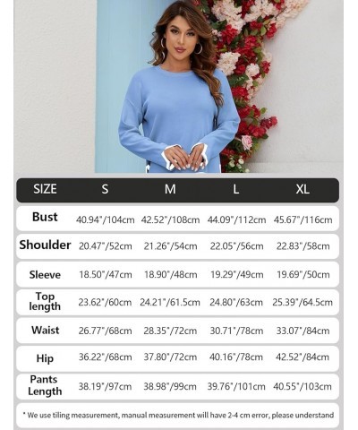 Women Knit Sweater Sets 2 Piece Outfits Fall Lounge Sets Long Sleeve Pullover Tops Wide Leg Pants Blue $11.99 Activewear