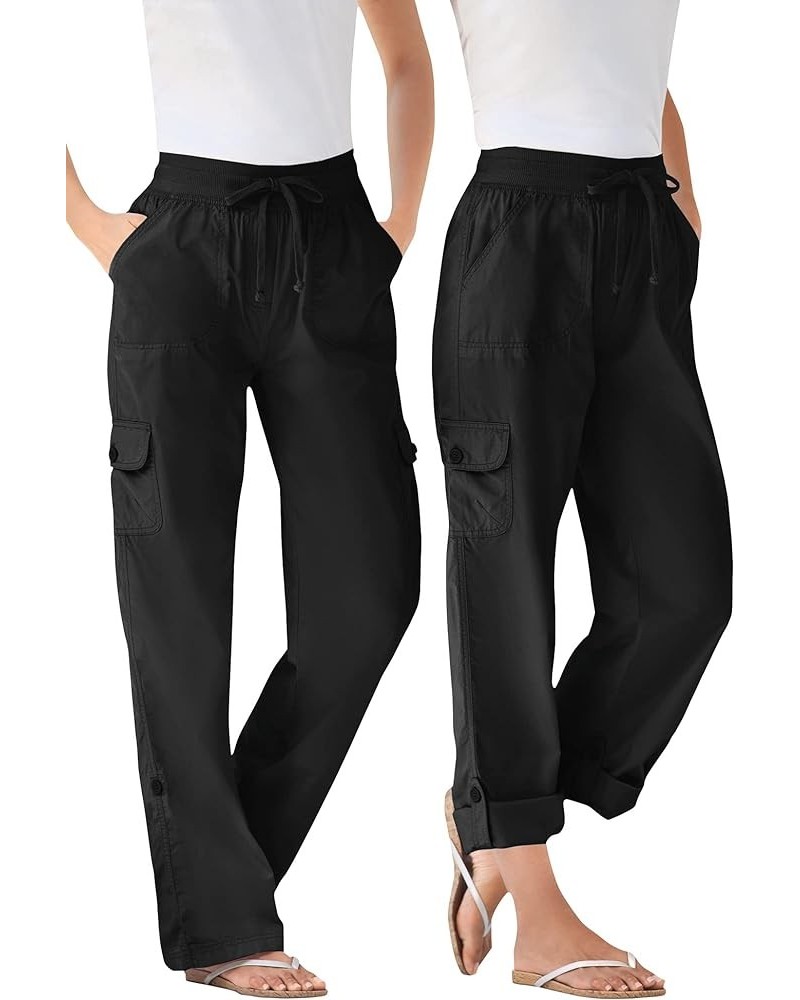 Plus Size Convertible 2-in-1 Cargo Pant & Capri Elastic Waist Black $21.19 Pants