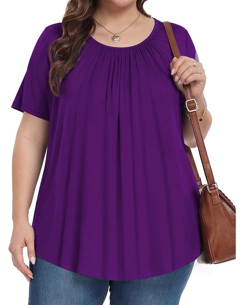 Womens Plus Size Tops Tunic Summer Short Sleeve Crew Neck Shirts Casual Loose Fit Blouses 1X-5X Dark Purple $14.88 Tops