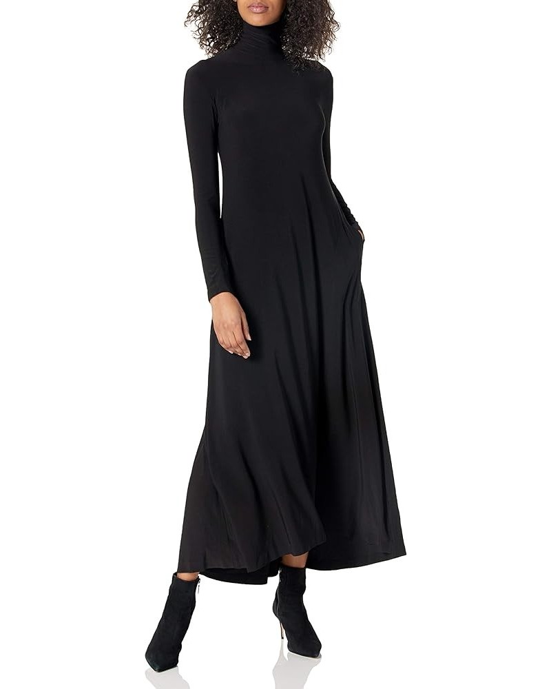 Women's Long Sleeve Turtle Long Swing Dress Black $63.00 Dresses