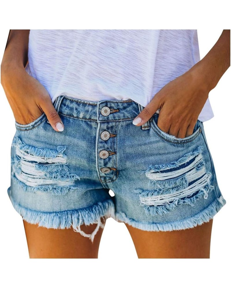 Women's Frayed Hem Denim Shorts High Waist Stretchy Cutoff Jean Shorts Distressed Bermuda Summer Casual Hot Shorts Blue $12.3...