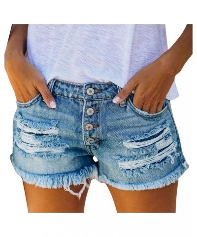 Women's Frayed Hem Denim Shorts High Waist Stretchy Cutoff Jean Shorts Distressed Bermuda Summer Casual Hot Shorts Blue $12.3...