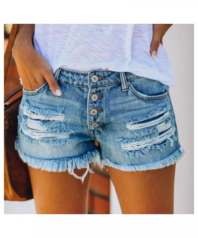 Women's Frayed Hem Denim Shorts High Waist Stretchy Cutoff Jean Shorts Distressed Bermuda Summer Casual Hot Shorts Blue $12.3...