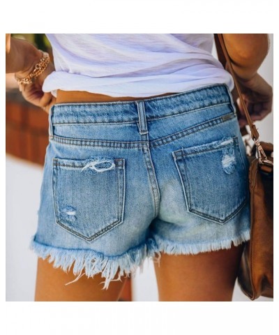 Women's Frayed Hem Denim Shorts High Waist Stretchy Cutoff Jean Shorts Distressed Bermuda Summer Casual Hot Shorts Blue $12.3...