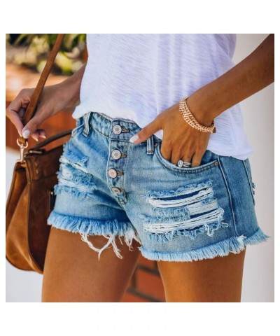 Women's Frayed Hem Denim Shorts High Waist Stretchy Cutoff Jean Shorts Distressed Bermuda Summer Casual Hot Shorts Blue $12.3...