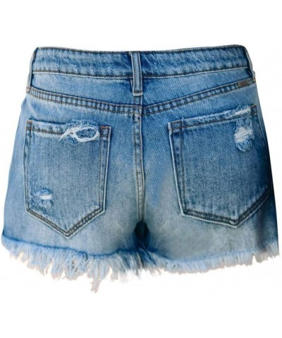 Women's Frayed Hem Denim Shorts High Waist Stretchy Cutoff Jean Shorts Distressed Bermuda Summer Casual Hot Shorts Blue $12.3...