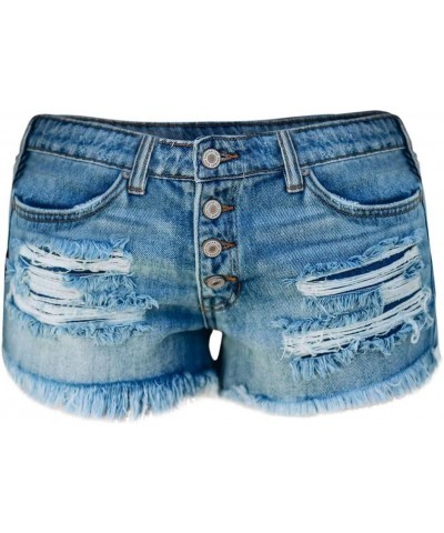 Women's Frayed Hem Denim Shorts High Waist Stretchy Cutoff Jean Shorts Distressed Bermuda Summer Casual Hot Shorts Blue $12.3...