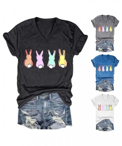 Women's Easter Day Shirt 2024 Some Bunny Loves Wine Print V Neck Basic T Shirt Summer Tops for Women Plus Size Easter B-blue ...