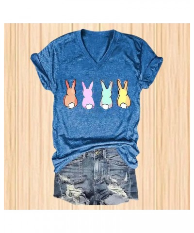 Women's Easter Day Shirt 2024 Some Bunny Loves Wine Print V Neck Basic T Shirt Summer Tops for Women Plus Size Easter B-blue ...