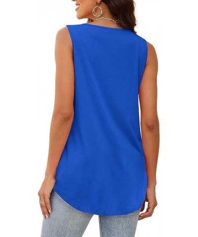 Summer Women Flowy Tunic Shirts Casual Pleated Sleeveless Scoop Neck Loose Tank Tops Blouses Royal Blue $10.59 Tanks