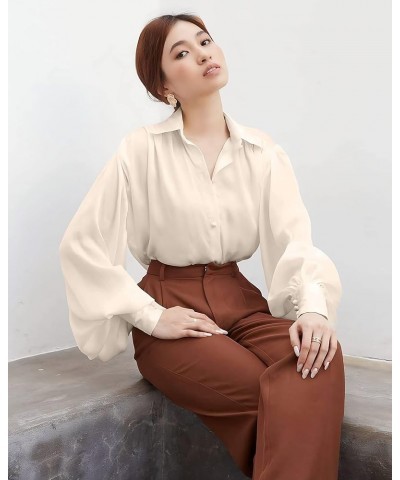 Women Victorian Wide Cuffs Blouse Vintage Long Bishop Sleeve Shirt Classic Loose Fit Formal Chic Elegant Top Champagne $17.48...