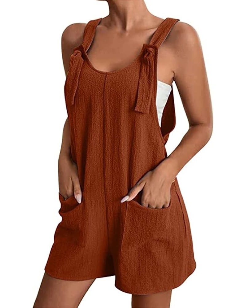 Women's Short Overalls Casual Summer Rompers Sleeveless Solid Color Shortalls Baggy Jumpsuits Dark Brown-128162 $9.17 Overalls