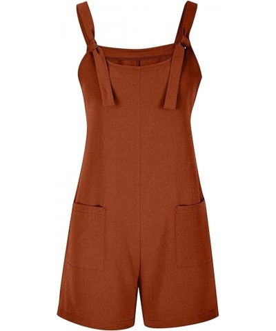 Women's Short Overalls Casual Summer Rompers Sleeveless Solid Color Shortalls Baggy Jumpsuits Dark Brown-128162 $9.17 Overalls