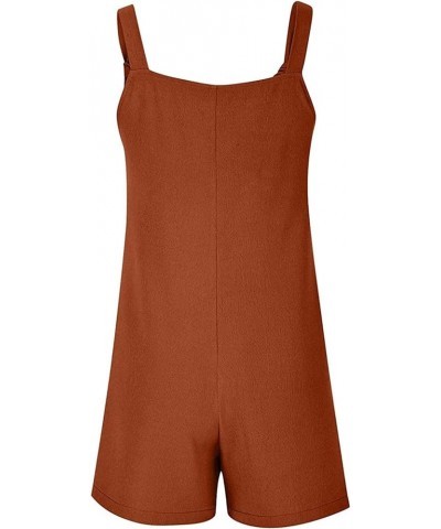 Women's Short Overalls Casual Summer Rompers Sleeveless Solid Color Shortalls Baggy Jumpsuits Dark Brown-128162 $9.17 Overalls