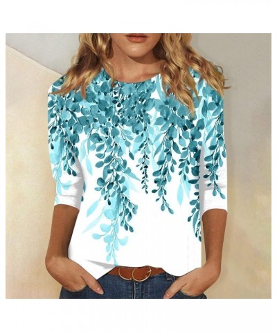 2024 Trendy Vintage Top for Women Casual Three Quarter Sleeve T Shirt Blouse Ethnic Printing Button Loose Top 02-sky Blue $7....