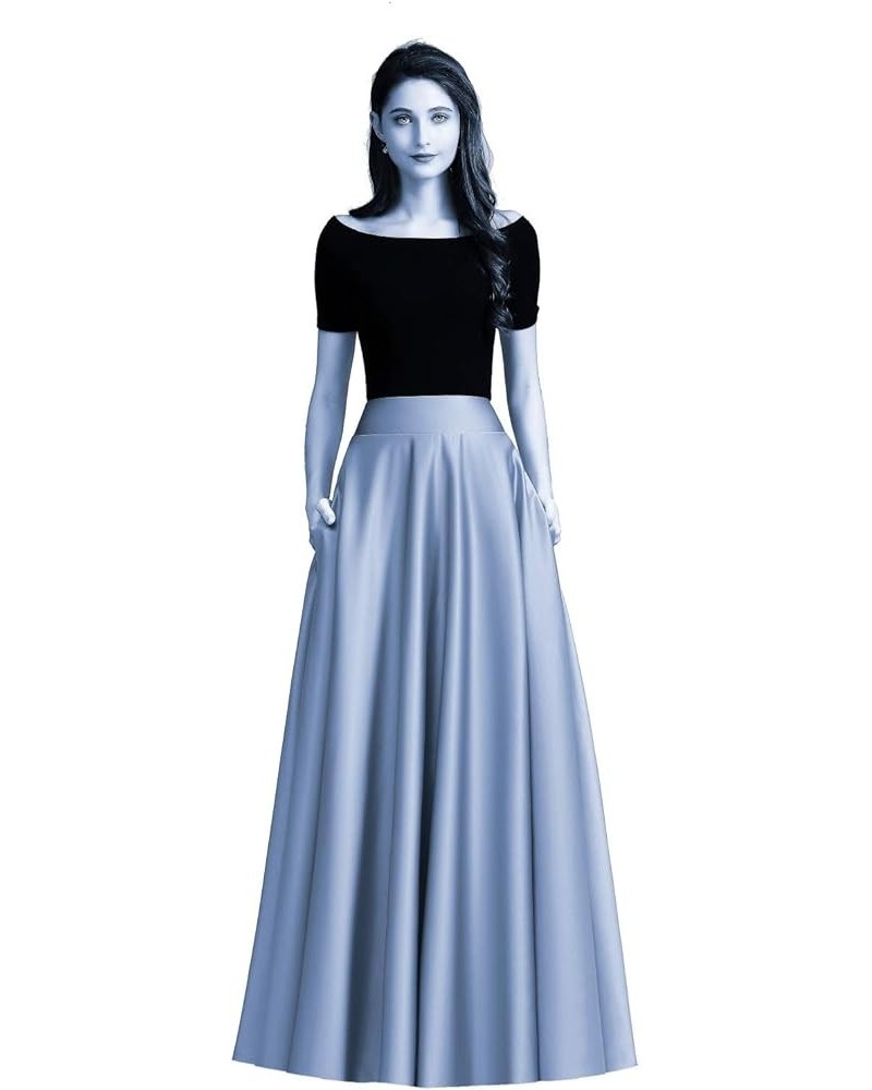 Diydress Women's Long Satin Maxi Skirt Floor Length High Waist Fomal Prom Party Skirts with Pockets Dirty Blue $23.75 Skirts