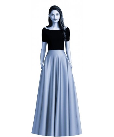 Diydress Women's Long Satin Maxi Skirt Floor Length High Waist Fomal Prom Party Skirts with Pockets Dirty Blue $23.75 Skirts