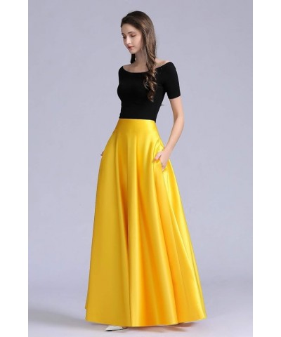 Diydress Women's Long Satin Maxi Skirt Floor Length High Waist Fomal Prom Party Skirts with Pockets Dirty Blue $23.75 Skirts