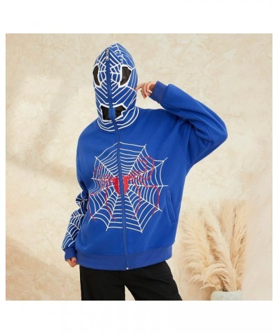 Womens Y2k Zip Up Spider Graphic Hoodie Halloween Rhinestone Oversized Hoodies Vintage Goth Grunge Jacket Streetwear Blue $12...