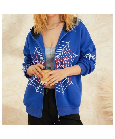 Womens Y2k Zip Up Spider Graphic Hoodie Halloween Rhinestone Oversized Hoodies Vintage Goth Grunge Jacket Streetwear Blue $12...