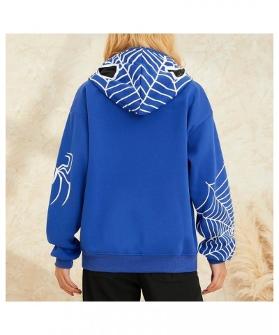 Womens Y2k Zip Up Spider Graphic Hoodie Halloween Rhinestone Oversized Hoodies Vintage Goth Grunge Jacket Streetwear Blue $12...