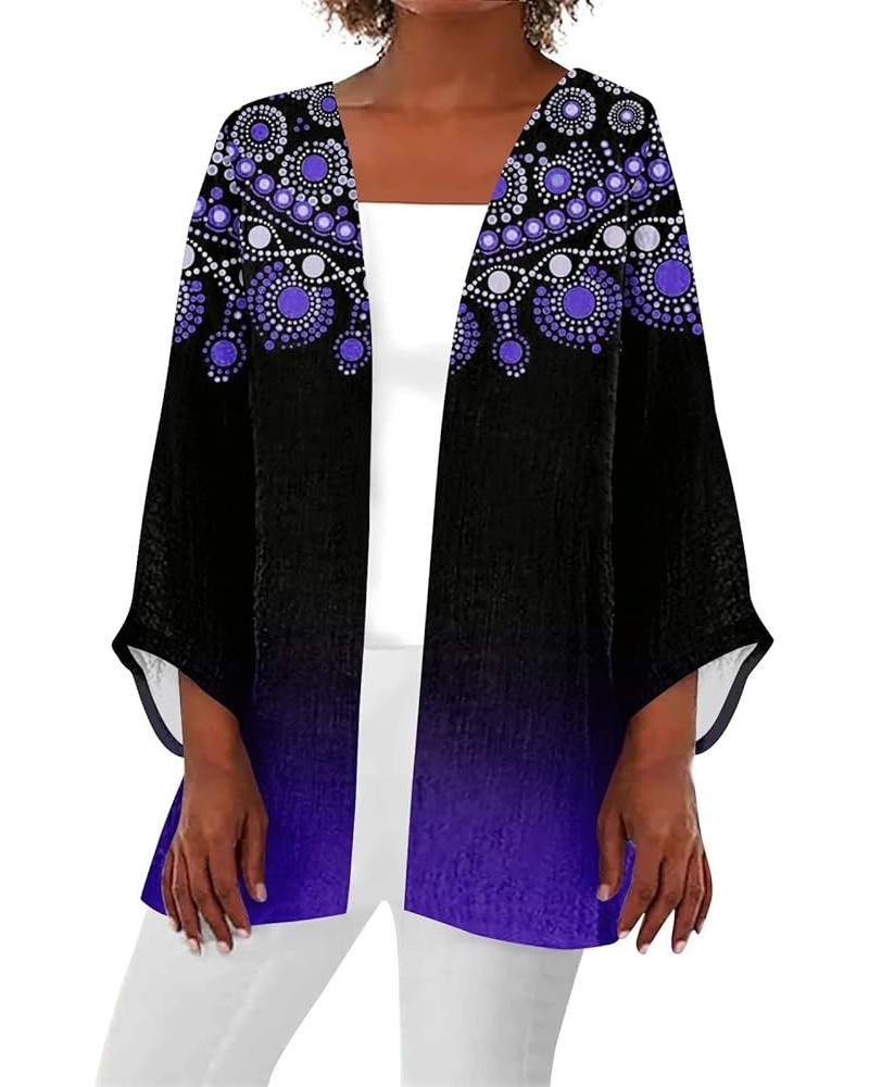 Cardigan Sweater for Women Retro Print 3/4 Sleeve Blouse Tops Coat Casual Duster Cardigans Lightweight Jackets 1-dark Purple ...