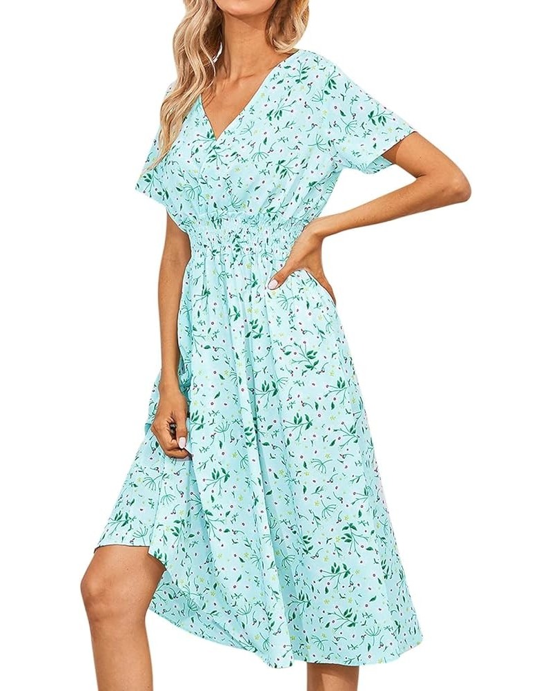 Beach Dresses for Women,Women's Beach Summer Flowy Maxi Dress Casual Cap Sleeve V Neck Smocked Beach Sundress D1-green $10.39...