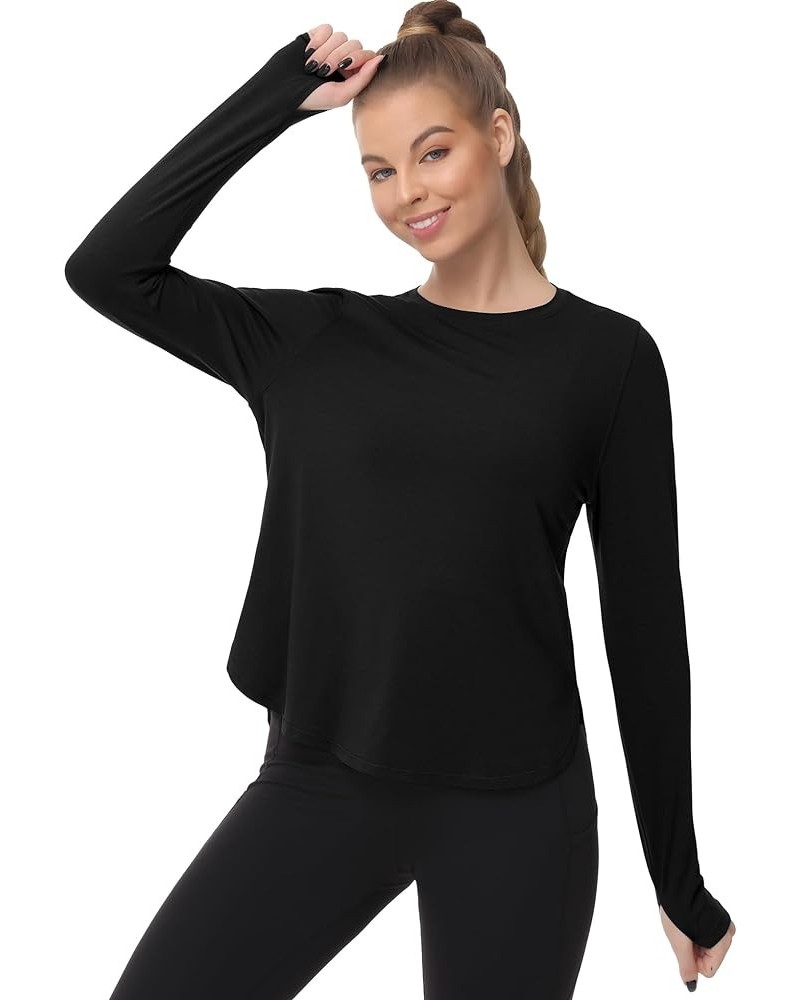 Women's Long Sleeve Sun Protection Top Lightweight Quick Dry Shirts for Workouts and Hiking Wear Black $12.15 Activewear