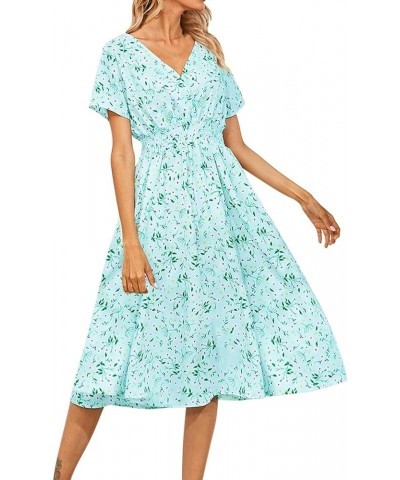 Beach Dresses for Women,Women's Beach Summer Flowy Maxi Dress Casual Cap Sleeve V Neck Smocked Beach Sundress D1-green $10.39...