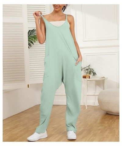 Jumpsuits for Women Sleeveless Summer Loose Rompers Adjustable Spaghetti Straps Baggy Overalls Jumpers with Pockets Cyan $10....