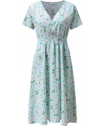 Beach Dresses for Women,Women's Beach Summer Flowy Maxi Dress Casual Cap Sleeve V Neck Smocked Beach Sundress D1-green $10.39...