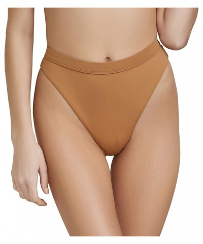 Women's Seamless High Waist Banded High Cut Cheeky Bottom Caramel $17.53 Swimsuits