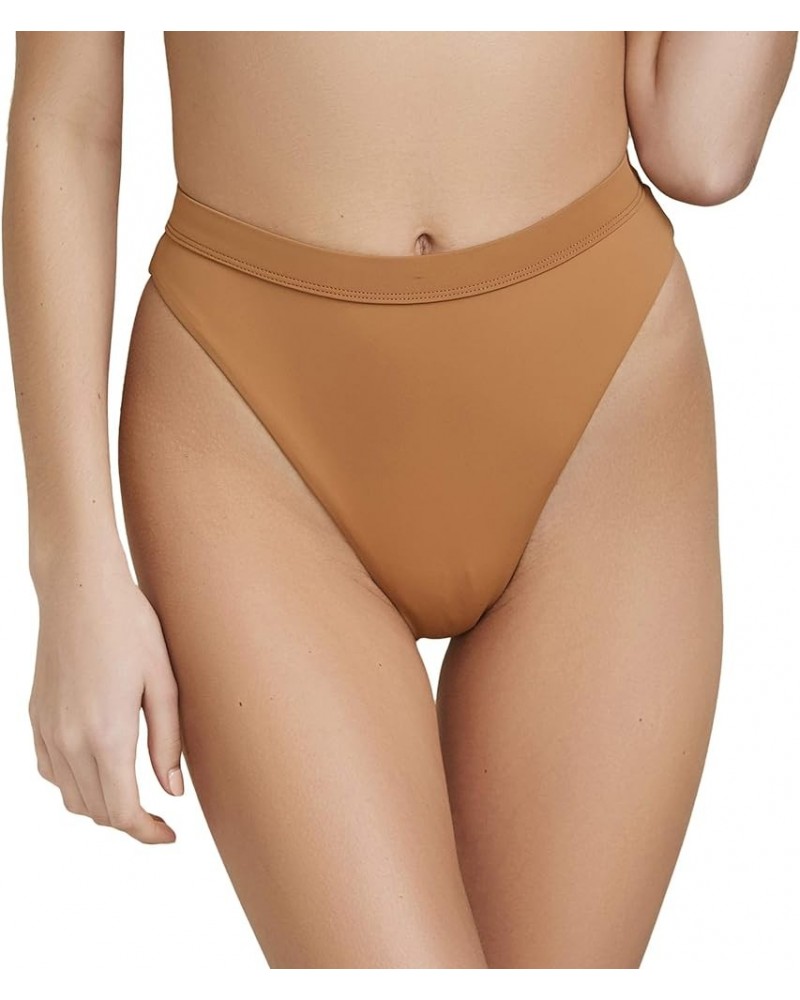 Women's Seamless High Waist Banded High Cut Cheeky Bottom Caramel $17.53 Swimsuits