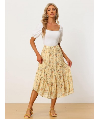 Women's Floral Skirts Chiffon A-line Long Tiered Ruffle Boho Midi Skirt XS-3XL Black B $20.27 Skirts