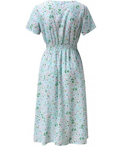 Beach Dresses for Women,Women's Beach Summer Flowy Maxi Dress Casual Cap Sleeve V Neck Smocked Beach Sundress D1-green $10.39...