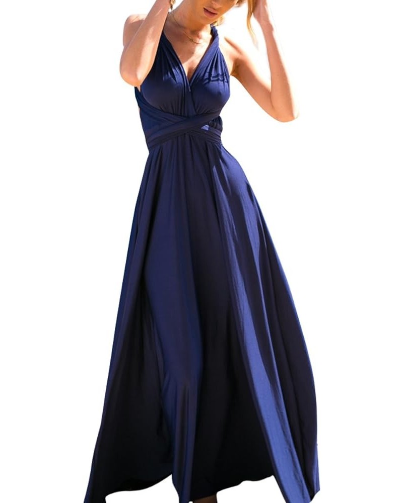 Women Transformer Multi Way Bandage Dress Convertible Bridesmaid Gown Navy Blue $20.56 Dresses