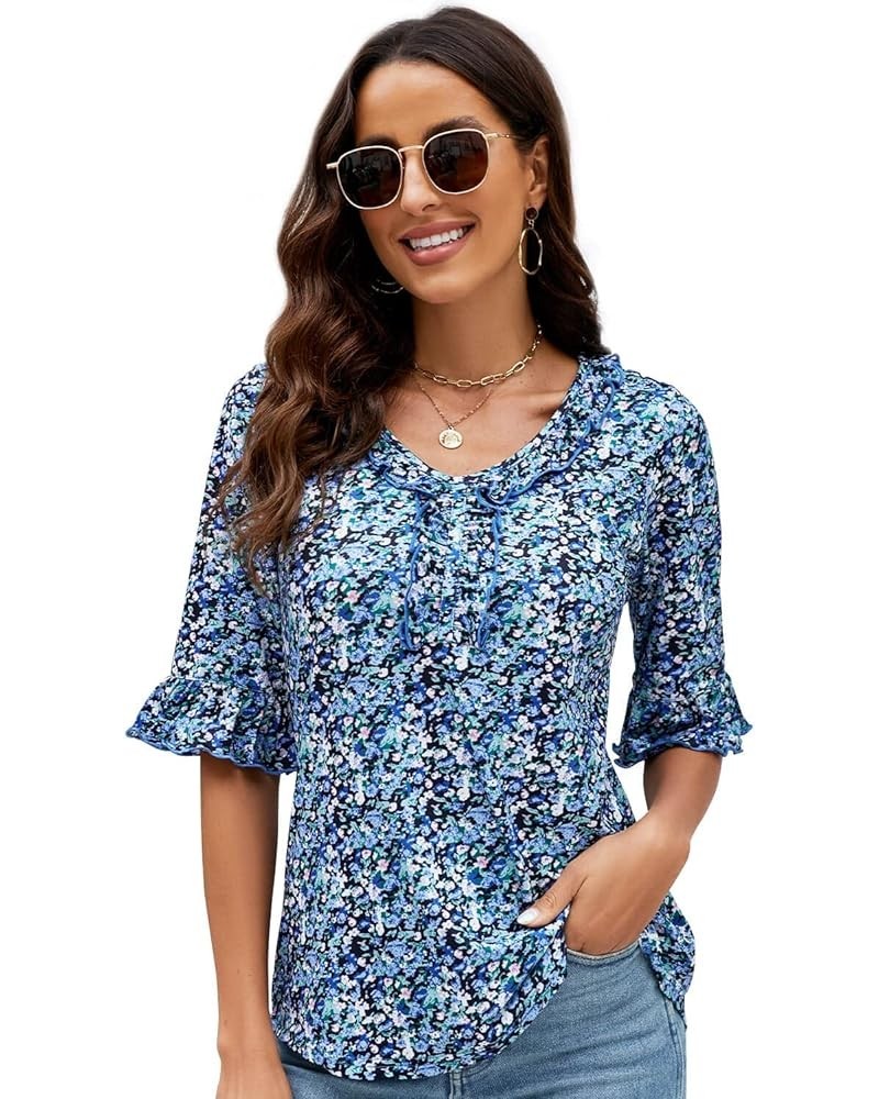 Womens Short Sleeve Summer Tops - 2023 Womens Tops Elegant T Shirts Blouses Casual Tunic Tops Floral Cotton Business Blouse B...