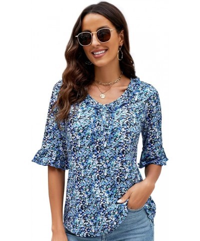 Womens Short Sleeve Summer Tops - 2023 Womens Tops Elegant T Shirts Blouses Casual Tunic Tops Floral Cotton Business Blouse B...