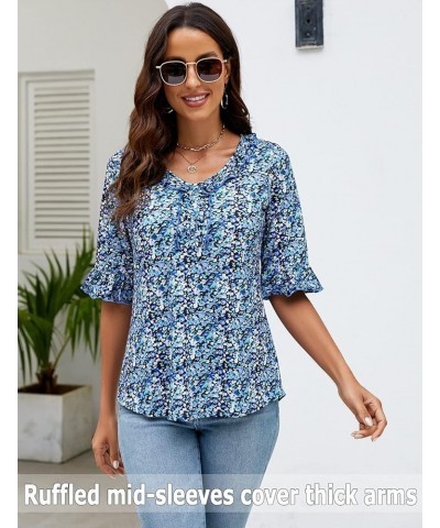 Womens Short Sleeve Summer Tops - 2023 Womens Tops Elegant T Shirts Blouses Casual Tunic Tops Floral Cotton Business Blouse B...