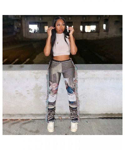 Women's Hippie Tassel Pattern Printing Elastic Pants Folk Style Pants Party Music Festival Wear Characters $25.79 Leggings