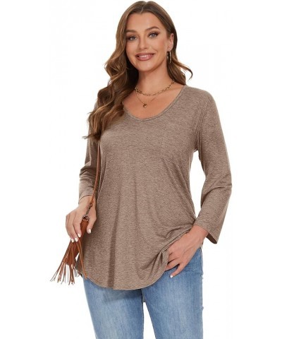 Womens Plus Size Tunic Tops 3/4 Sleeve V Neck T Shirts Basic Tee Loose Blouses with Pocket D-khaki $10.00 Tops