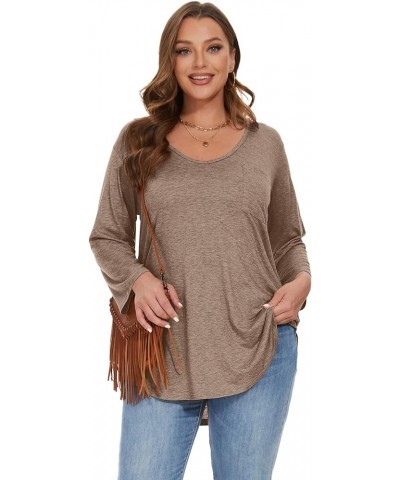 Womens Plus Size Tunic Tops 3/4 Sleeve V Neck T Shirts Basic Tee Loose Blouses with Pocket D-khaki $10.00 Tops