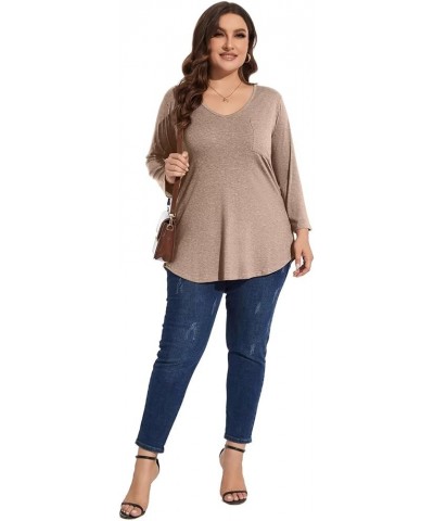 Womens Plus Size Tunic Tops 3/4 Sleeve V Neck T Shirts Basic Tee Loose Blouses with Pocket D-khaki $10.00 Tops