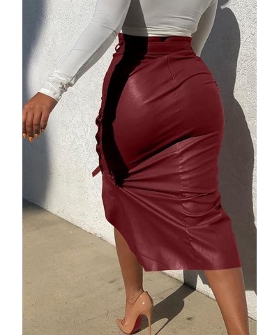 Womens Leather Skirt, Elegant Faux Leather PU High Waist Bodycon Slim Pencil Skirts Red $10.08 Skirts