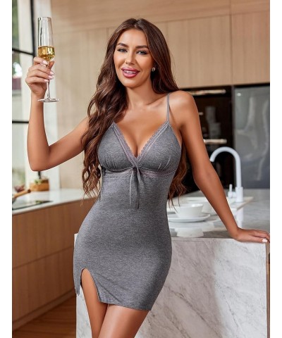 Women Slip Lingerie Lace Chemise Babydoll Nightgown V-Neck Full Slip Dress Dark Gray $7.83 Sleep & Lounge