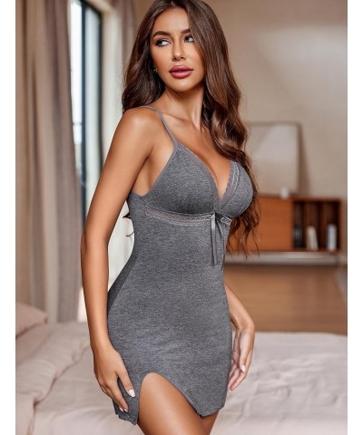 Women Slip Lingerie Lace Chemise Babydoll Nightgown V-Neck Full Slip Dress Dark Gray $7.83 Sleep & Lounge