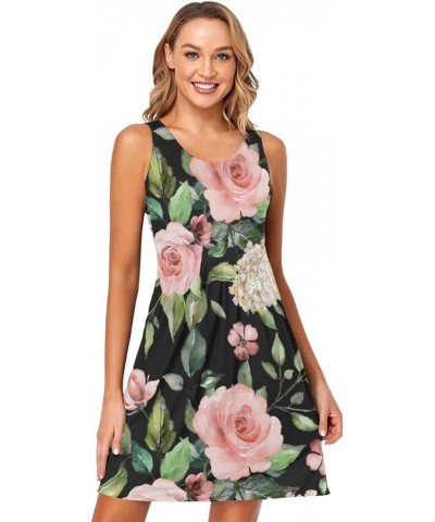 Women's Tank Dress - Spring Flowers Rose Leaves Summer Sexy Sleeveless Athletic Dresses S 01 $17.67 Dresses