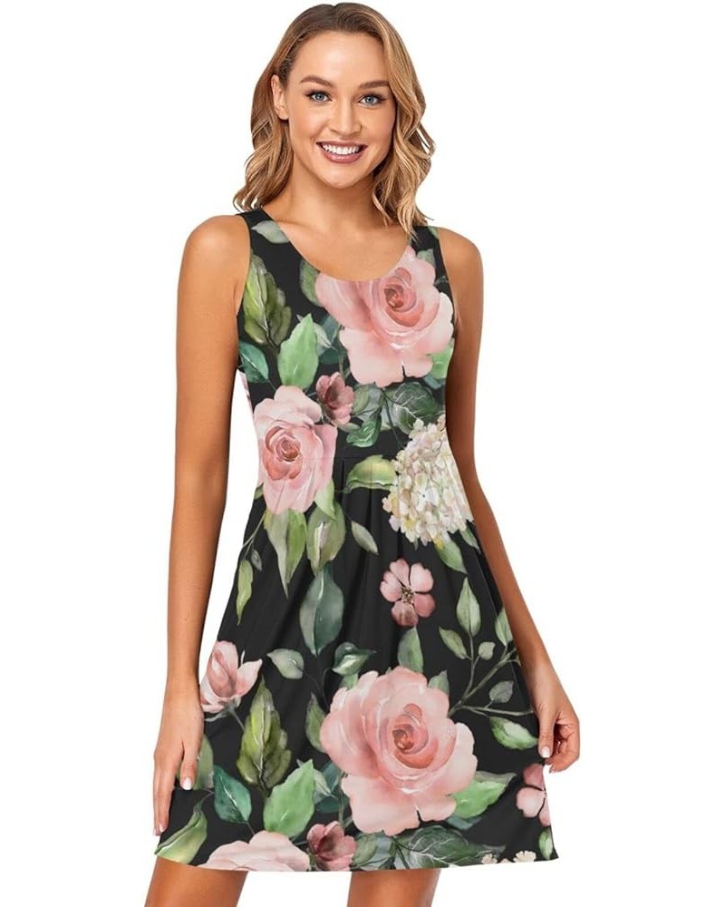 Women's Tank Dress - Spring Flowers Rose Leaves Summer Sexy Sleeveless Athletic Dresses S 01 $17.67 Dresses